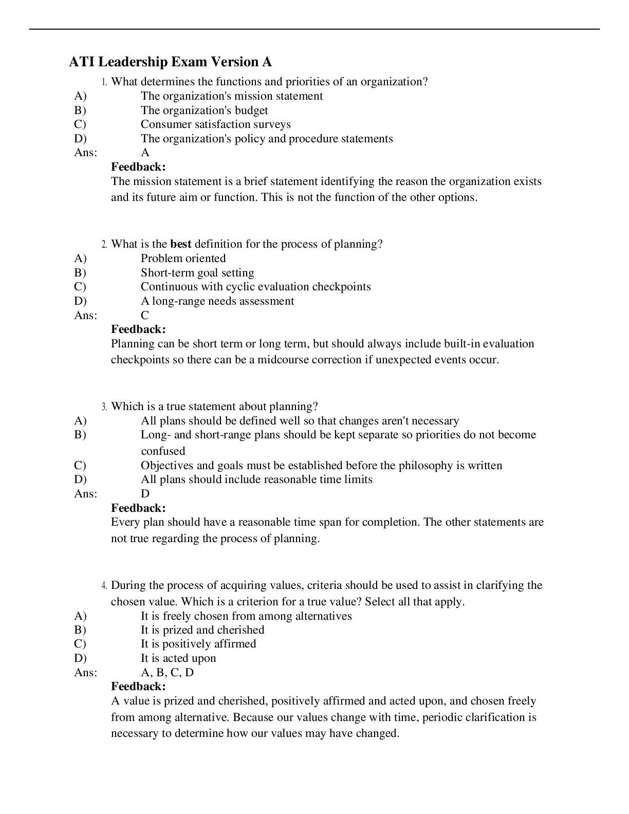 Preview image for ATI Leadership Exam Version A